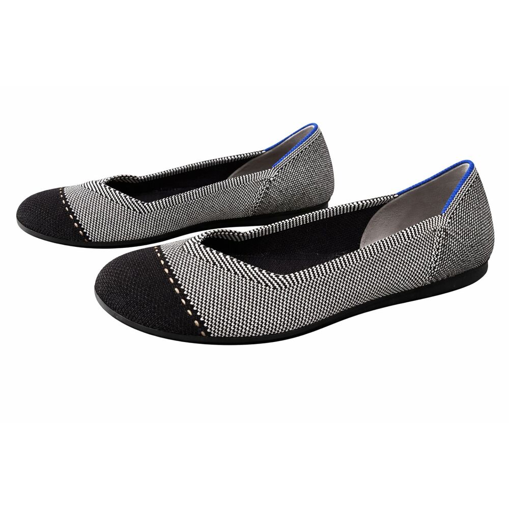 Rothy’s The Loafer Mist Cap Toe Knit Flats Black White Comfort Eco Washable Sz 6